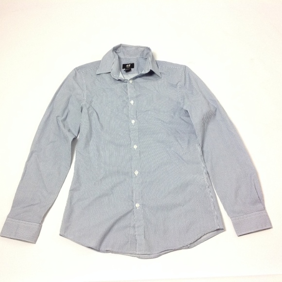 H&M Men's Casual Button Down Shirt Striped Blue - Picture 1 of 5